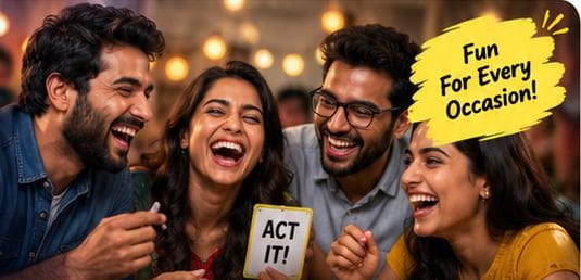 Friends laughing and playing party games together